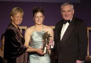 20 November 2004; Bernie Finlay, Dublin, receives her Ladies Football All-Star award from An Taoiseach Bertie Ahern T.D. and President of the Ladies Football Association Geraldine Giles at the O'Neills / TG4 Ladies Football All-Stars. Citywest, Dublin. Picture credit; Pat Murphy / SPORTSFILE