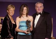20 November 2004; Emer Flaherty, Galway, receives her Ladies Football All-Star award from An Taoiseach Bertie Ahern T.D. and President of the Ladies Football Association Geraldine Giles at the O'Neills / TG4 Ladies Football All-Stars. Citywest, Dublin. Picture credit; Pat Murphy / SPORTSFILE