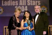 20 November 2004; Christina Reilly of Monaghan receives her Ladies Football All-Star award from An Taoiseach Bertie Ahern TD, and President of the Ladies Football Association Geraldine Giles at the O'Neills / TG4 Ladies Football All-Stars. Citywest, Dublin. Picture credit; Brendan Moran / SPORTSFILE