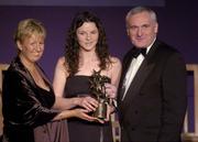 20 November 2004; Helena Lohan, Mayo, receives her Ladies Football All-Star award from An Taoiseach Bertie Ahern T.D. and President of the Ladies Football Association Geraldine Giles at the O'Neills / TG4 Ladies Football All-Stars. Citywest, Dublin. Picture credit; Pat Murphy / SPORTSFILE