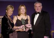 20 November 2004; Rena Buckley, Cork, receives her Ladies Football All-Star award from An Taoiseach Bertie Ahern T.D. and President of the Ladies Football Association Geraldine Giles at the O'Neills / TG4 Ladies Football All-Stars. Citywest, Dublin. Picture credit; Pat Murphy / SPORTSFILE