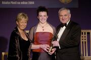 20 November 2004; Cliodhna O'Connor, Dublin, receives her Ladies Football All-Star award from An Taoiseach Bertie Ahern T.D. and President of the Ladies Football Association Geraldine Giles at the O'Neills / TG4 Ladies Football All-Stars. Citywest, Dublin. Picture credit; Pat Murphy / SPORTSFILE