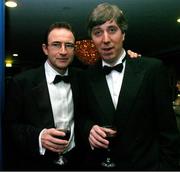 6 February 2005; FAI Interim Chief Executive John Delaney with Glasgow Celtic manager Martin O'Neill, who received the Personality of the Year award, at the 2004 FAI / eircom International Soccer Awards. Citywest Hotel, Dublin. Picture credit: David Maher / SPORTSFILE