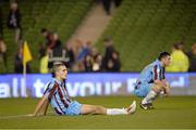 3 November 2013; Michael Daly, left and Ryan Brennan, Drogheda United, dejected after the final whistle. FAI Ford Cup Final, Drogheda United v Sligo Rovers, Aviva Stadium, Lansdowne Road, Dublin.