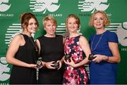 2 November 2013; National Triathlon Championships - Sprint Distance bronze medal winners, from left, Michelle O'Brien, Margaret Kelly, 24/7 TC, Letterkenny, Co. Donegal, Nicola Dorey and Anne O'Leary, Piranah TC, Co. Dublin, at the Triathlon Ireland Awards Dinner 2013, sponsored by Vodafone, in the Aviva Stadium, Lansdowne Road, Dublin. Photo by Sportsfile