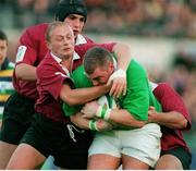 14 November 1998; Victor Costello, Ireland, is tackled by Emzar Dzagnidze, Georgia. Rugby World Cup Qualifier, Ireland v Georgia, Lansdowne Road, Dublin. Picture credit: Matt Browne / SPORTSFILE