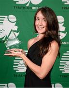 2 November 2013; Anna Crooks, GoTri, Gort, Co. Galway, who received the National Championships Duathlon Second Overall Female award at the Triathlon Ireland Awards Dinner 2013, sponsored by Vodafone, in the Aviva Stadium, Lansdowne Road, Dublin. Photo by Sportsfile