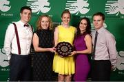 2 November 2013; Belpark TC, Co. Dublin, who won the Mixed Team Club Championships awar  at the Triathlon Ireland Awards Dinner 2013, sponsored by Vodafone, in the Aviva Stadium, Lansdowne Road, Dublin. Pictured are club members, from left, Kevin Thornton, Ellen Murphy, Eimear Fitzmaurice, Louise Keane and Charles Maltha. Photo by Sportsfile
