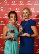 2 November 2013; Ethna Doherty, left, accepting the Junior Athlete of the Year award on behalf of her son Colin Doherty, Westport TC, Co. Mayo, from Anne O’Leary, CEO of Vodafone Ireland, at the Triathlon Ireland Awards Dinner 2013, sponsored by Vodafone, in the Aviva Stadium, Lansdowne Road, Dublin. Photo by Sportsfile