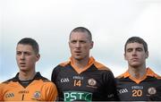 20 October 2013; Austin Stacks players, from left, Darragh O'Brien, Kieran Donaghy and Fiachna Mangan stand for the team photo before the game. Kerry County Senior Club Football Championship Final, Dr. Crokes v Austin Stacks, Fitzgerald Stadium, Killarney, Co. Kerry. Picture credit: Brendan Moran / SPORTSFILE