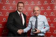2 November 2013; Gerard Turbitt, Omagh TC, Co. Tyrone, receiving his National Series silver medal from Gerry Nixon, Brand and Communications Manager, Vodafone Ireland, at the Triathlon Ireland Awards Dinner 2013, sponsored by Vodafone, in the Aviva Stadium, Lansdowne Road, Dublin. Photo by Sportsfile
