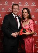 2 November 2013; Marie Sudway, Lanesboro TC, receiving her National Series gold medal from Gerry Nixon, Brand and Communications Manager, Vodafone Ireland, at the Triathlon Ireland Awards Dinner 2013, sponsored by Vodafone, in the Aviva Stadium, Lansdowne Road, Dublin. Photo by Sportsfile