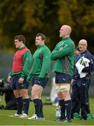 5 November 2013; Ireland players, from left, Declan Fitzpatrick, Cian Healy and Paul O'Connell look on during squad training ahead of their Guinness Series International match against Samoa on Saturday. Ireland Rugby Squad Training, Carton House, Maynooth, Co. Kildare. Picture credit: Brendan Moran / SPORTSFILE