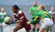 5 November 2013; Favour Offoma, Huntstown N.S., Dublin, in action against Mary Spencer, St. Patrick's G.N.S. Ringsend, Dublin. Allianz Cumann na mBunscol Football Finals, Croke Park, Dublin. Picture credit: Barry Cregg / SPORTSFILE