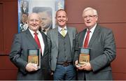 4 November 2013; In attendance at the book launch of 'The GAA & Radio Éireann 1926-2010' are broadcaster Jimmy Magee, Ryle Nugent, left, RTE Group Head of Sport, and Colm de Barra, son of Éamonn de Barra, who features in the book. The Book is a profile of 20 of the 23 commentators who broadcast Gaelic Games on 2RN/Radio Éireann/Raidio Teilifís Éireann and its interaction with the GAA from 1926 to 2010. Simply put, it is a history of the GAA and RTE in the development of GAA broadcasting. RTÉ Sports & Social Club, Donnybrook, Dublin. Picture credit: Brendan Moran / SPORTSFILE