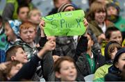 5 November 2013; A St. Pius X B.N.S., Templeogue, Dublin, supporter holds up a banner during the game. Allianz Cumann na mBunscol Football Finals, Croke Park, Dublin. Picture credit: Barry Cregg / SPORTSFILE