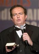 20 November 2004; Broadcaster and MC for the night, Marty Morrissey speaking at the O'Neills / TG4 Ladies Football All-Stars. Citywest, Dublin. Picture credit; Brendan Moran / SPORTSFILE