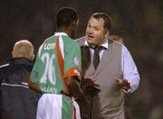 19 November 2004; Pat Dolan, Cork City manager, chats with Oswald Lopes during the closing stages of the game. eircom league, Premier Division, Cork City v Bohemians, Turner's Cross, Cork. Picture credit; Pat Murphy / SPORTSFILE
