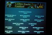 20 November 2004; The 2004 O'Neills / TG4 Ladies Football All-Stars team projected onto a big screen. Citywest, Dublin. Picture credit; Pat Murphy / SPORTSFILE