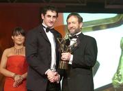 26 November 2004; Paul Galvin of Kerry, is presented with his All-Star award by Sean Kelly, President of the GAA, at the 2004 Vodafone GAA All-Star Awards. Citywest, Dublin. Picture credit; Brendan Moran / SPORTSFILE