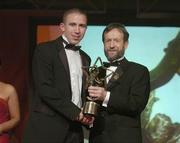 26 November 2004; John Keane of Westmeath, is presented with his All-Star award by Sean Kelly, President of the GAA, at the 2004 Vodafone GAA All-Star Awards. Citywest, Dublin. Picture credit; Brendan Moran / SPORTSFILE