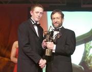 26 November 2004; Colm Cooper of Kerry, is presented with his All-Star award by Sean Kelly, President of the GAA, at the 2004 Vodafone GAA All-Star Awards. Citywest, Dublin. Picture credit; Brendan Moran / SPORTSFILE