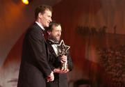 26 November 2004; James Nallen of Mayo, is presented with his All-Star award by Sean Kelly, President of the GAA, at the 2004 Vodafone GAA All-Star Awards. Citywest, Dublin. Picture credit; Ray McManus / SPORTSFILE