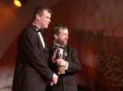 26 November 2004; Diarmuid Murphy of Kerry, is presented with his All-Star award by Sean Kelly, President of the GAA, at the 2004 Vodafone GAA All-Star Awards. Citywest, Dublin. Picture credit; Ray McManus / SPORTSFILE