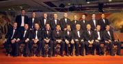 26 November 2004; The 2004 Vodafone All-Star Hurling team back row, from left, Dan Shanahan, Waterford, Niall McCarthy, Cork, Damien Fitzhenry, Wexford, Wayne Sherlock, Cork, Diarmuid O'Sullivan, Cork, Tommy Walsh, KIlkenny, JJ Delaney, Kilkenny, Ronan Curran, Cork and Sean Og O hAilpin. Front, from left, Henry Shefflin, Kilkenny, Eoin Kelly, Tipperary, Brian Corcoran, Cork, Ken McGrath, Waterford, Paul Flynn, Waterford, Sean Kelly, President of the GAA, An Taoiseach Bertie Ahern TD, Paul Donovan, Chief Executive, Vodafone Ireland, Jerry O'Connor, Cork and Young Hurler of the Year Brian Murphy, Cork, at the 2004 Vodafone GAA All-Star Awards. Citywest, Dublin. Picture credit; Ray McManus / SPORTSFILE