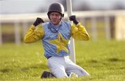 27 November 2004; Jockey Paul Ryan shows his frustration after falling from Late in the Day during the Kevin Flanigan Estates Beginners Steeplechase. Fairyhouse Racecourse, Co. Meath. Picture credit; Damien Eagers / SPORTSFILE