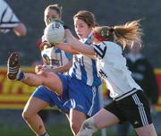 28 November 2004; Karen Hopkins, Ballyboden St. Enda's, in action against Emer Walsh, Donaghmore. AIB Ladies Club All-Ireland Senior Football Final, Donaghmore v Ballyboden St. Enda's, St. Brendan's Park, Birr, Co. Offaly. Picture credit; Pat Murphy / SPORTSFILE