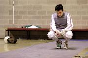 28 November 2004; A dejected David Alexander of Belfast after his defeat in the Men's Foil Final. Irish Open Fencing Finals, Irish Wheelchair Association, Clontarf, Dublin. Picture credit; Brendan Moran / SPORTSFILE