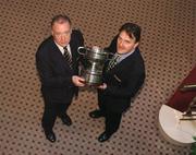 30 November 2004; Dunlop National Rally Champion Niall Maguire and Co-Driver Paul McLaughlin, right, both of Monaghan, with the Vard Memorial Trophy at the Alfa Romeo / Motorsport Ireland Awards for Excellence in Irish Motorsport 2004. Conrad Hotel, Dublin. Picture credit; Pat Murphy / SPORTSFILE