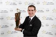 8 November 2013; Clare hurler Patrick Donnellan with his 2013 GAA GPA All-Star award, sponsored by Opel, at the 2013 GAA GPA All-Star awards in Croke Park, Dublin. Photo by Sportsfile