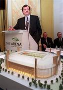 20 January 1999; FAI Chief Executive Bernard O'Byrne speaks at the announcement of The Arena, Ireland's first ever multifunctional all seater venue. The Arena will have a 45,000 capacity, and will be built at Citywest, Dublin. The announcement was at the Burlington Hotel in Dublin. Photo by David Maher/Sportsfile