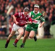 17 March 1997; Cathal Moran of Athenry in action against Gerry McIntyre of Wolf Tones during the All-Ireland Senior Club Hurling Championship Final match between Athenry and Wolfe Tones at Croke Park in Dublin. Photo by Ray McManus/Sportsfile
