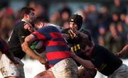 2 January 1999; Craig Brownlie of Clontarf is tackled by Ballymena players during the AIB All-Ireland League League Dvision 1 match between Clontarf RFC and Ballymena RFC at Castle Avenue in Clontarf, Dubllin. Photo by Brendan Moran/Sportsfile
