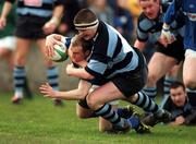 18 April 1998; Conor McGuinness of St Mary's College RFC goes over for a try despite the tackle of Marcus Horan of Shannon RFC during the All-Ireland League Division 1 Semi-Final match between Shannon RFC and St Mary's College RFC at Thomond Park in Limerick. Photo by Brendan Moran/Sportsfile