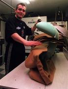 3 February 1999; Bohemians footballer Derek Swan pictured in his Dry Cleaners in Glasnevin, Dublin. Photo by Matt Browne/Sportsfile