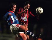 5 February 1999; Dessie Baker of Shelbourne in action against Brian Mooney of Bohemians during the Harp Lager FAI Cup Second Round match between Bohemians and Shelbourne at Dalymount Park in Dublin. Photo by Brendan Moran/Sportsfile
