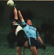 13 December 1998; Donal Foley of Moyle Rovers in action against  Kieran O'Mahony of Doonbeg during the AIB Munster Senior Club Football Championship Final match between Doonbeg and Moyle Rovers at the Gaelic Grounds in Limerick. Photo by Brendan Moran/Sportsfile