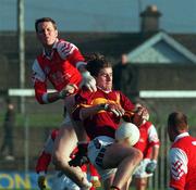 22 November 1998; Garvan Ware of Éire Óg in action against John Fitzpatrick of Fr Manning Gaels during the AIB Leinster Senior Club Football Championship semi-final match between Fr Manning Gaels and Éire Óg at O'Connor Park in Tullamore, Offaly. Photo by David Maher/Sportsfile