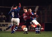 5 February 1999; Kevin Hunt of Bohemians in action against Pat Fenlon of Shelbourne, left, during the Harp Lager FAI Cup Second Round match between Bohemians and Shelbourne at Dalymount Park in Dublin. Photo by Brendan Moran/Sportsfile