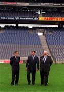 5 May 1996; Ard Stiúrthóir of the GAA Liam Mulvihill, Minister for Sport Bernard Allen TD and GAA President Jack Boothman at the opening of the new Cusack Stand at Croke Park in Dublin. Photo by David Maher/Sportsfile