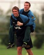 26 October 1997; Michael Evans, left, and David Connolly during a Republic of Ireland training session at the AUL Complex in Clonshaugh, Dublin.Photo by Matt Browne/Sportsfile
