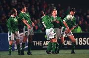 10 February 1999; Republic of Ireland players, from left, Jason McAteer, Gary Breen, Mark Kinsella, Damien Duff and Niall Quinn attempt to block a free-kick during the International Friendly match between Republic of Ireland and Paraguay at Lansdowne Road in Dublin. Photo by Ray McManus/Sportsfile