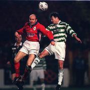 12 February 1999; Paul Doolin of Shelbourne in action against Derek Treacy of Shamrock Rovers during the Harp Lager National League Premier Division match between Shelbourne and Shamrock Rovers at Tolka Park in Dublin. Photo by David Maher/Sportsfile