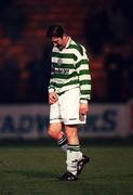 12 February 1999; Paul Whelan of Shamrock Rovers looks dejected after receiving a red card during the Harp Lager National League Premier Division match between Shelbourne and Shamrock Rovers at Tolka Park in Dublin. Photo by David Maher/Sportsfile