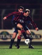 22 January 1999; Peter Hanrahan of Bohemians in action against Pat Scully of Shelbourne during the Harp Lager National League Premier Division match between Bohemians and Shelbourne at Dalymount Park in Dublin. Photo by David Maher/Sportsfile