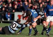 13 February 1999; Ray McIlreavy of St Mary's College, in action against Alan Quinlan, right, and Jim Galvin of Shannon during the AIB All-Ireland League Division 1 match between St Mary's College and Shannon RFC at Templeville Road in Dublin. Photo by Brendan Moran/Sportsfile